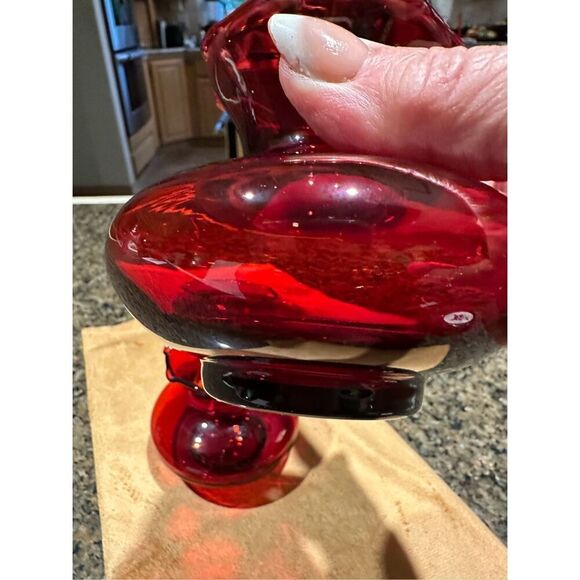 Vintage Anchor Hocking royal ruby crimped bud vases. Pair - Picture 5 of 7